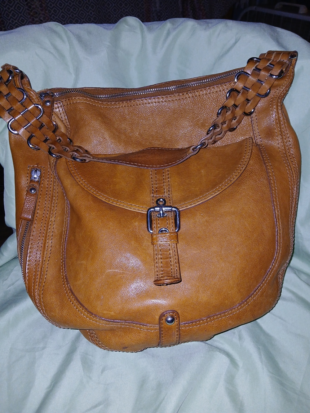 Tano Cognac Tan Leather Shoulder Bag with Conceal Side Pocket